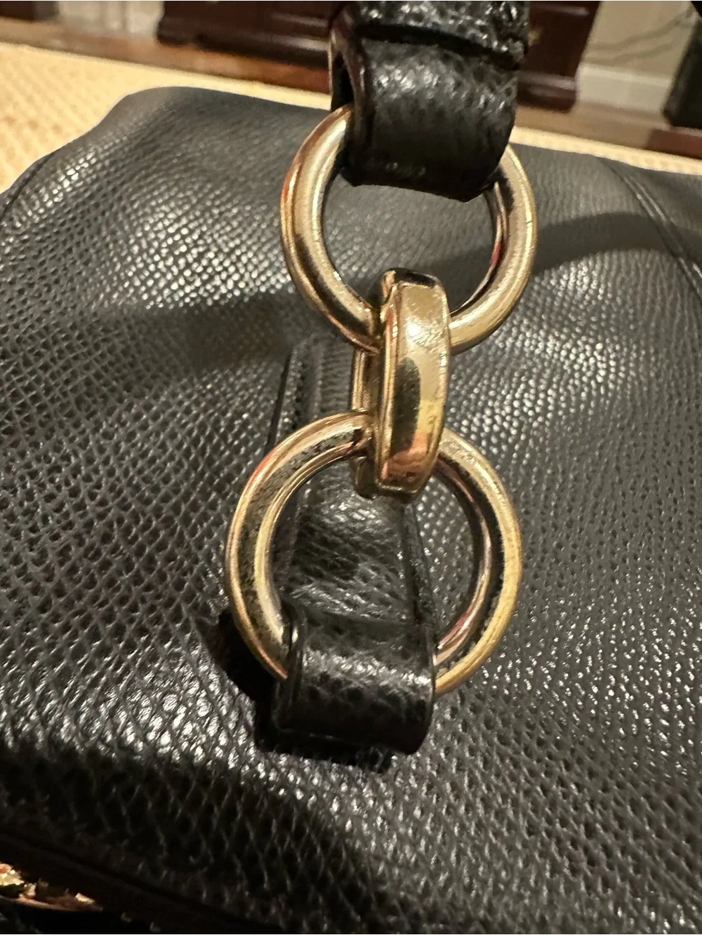 Coach Christie CarryAll Handbag in Black Pebble Grain Leather Double Zip Top EUC